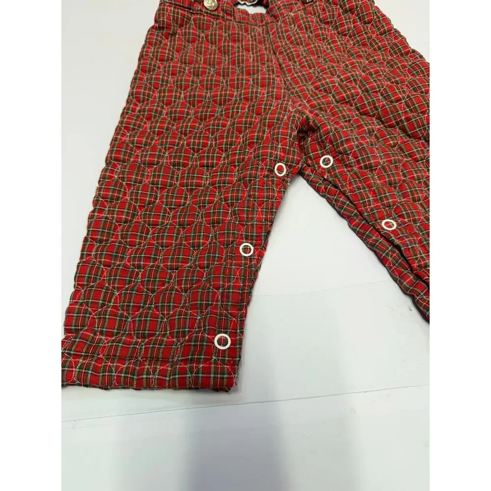 Vintage By Thomas Kids quilted Bib Overalls Applique Red Size 12 months  Trains
